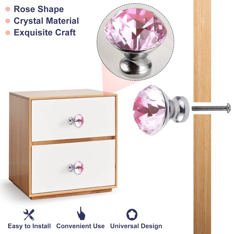 Yetaha Pink Crystal Knobs, 5PCS Diamond Drawer Pulls Glass Cabinet Handles for Wardrobe Cupboard Dresser Closet Bedroom Kitchen Furniture Decoration, with Screws - Image 3